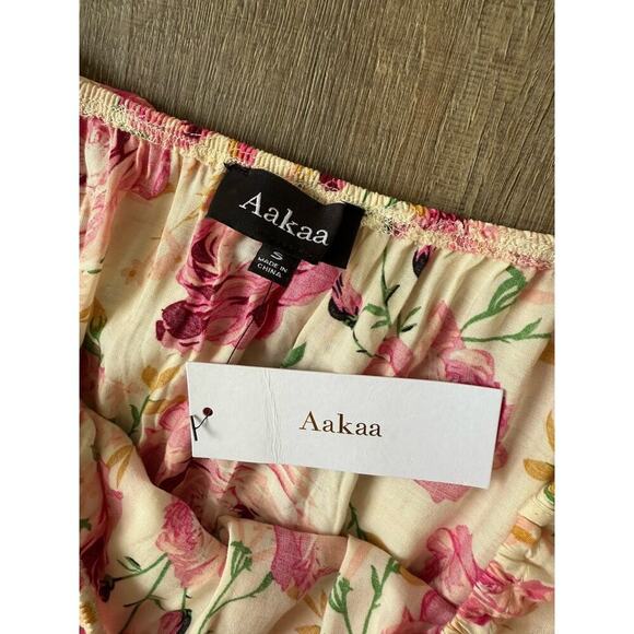 Aakaa Women's Formal Floral Smocked Off Shoulder Pink Roses Maxi Dress Sz Small - Picture 10 of 10